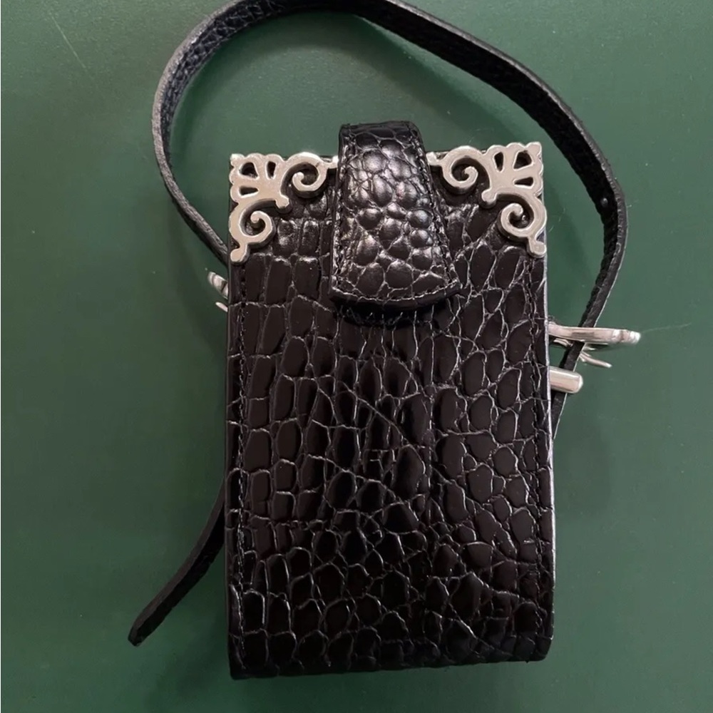 BRIGHTON Vintage Black Croc Embossed Leather Case